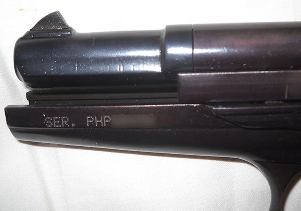 detail of PHP barrel, left side, action open